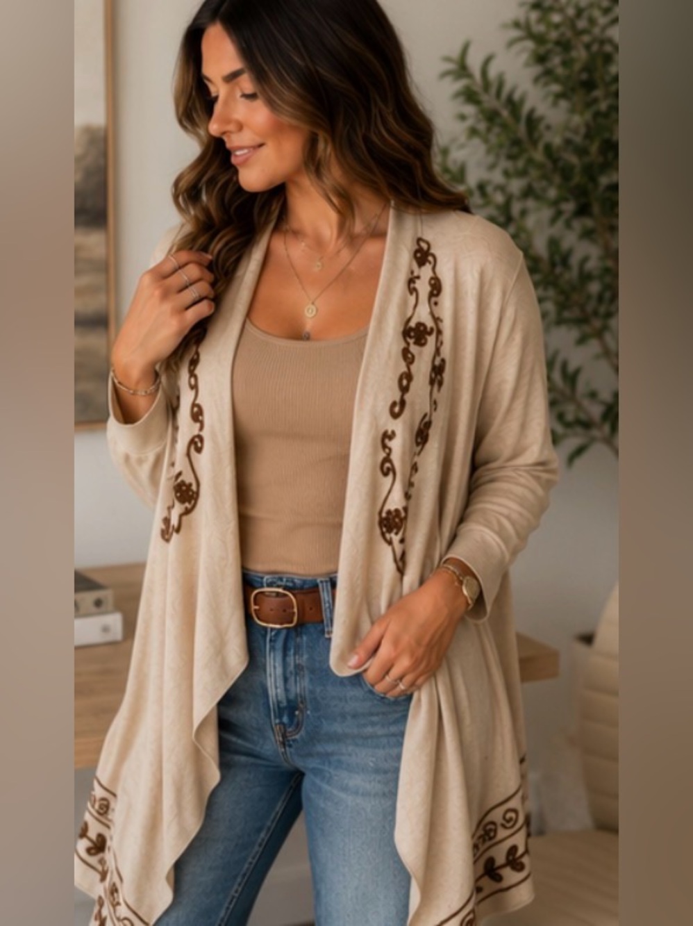 New‼️ Young Threads 🐴 Embroidered Boho Draped Cardigan NWT M Western Festival - Picture 7 of 12